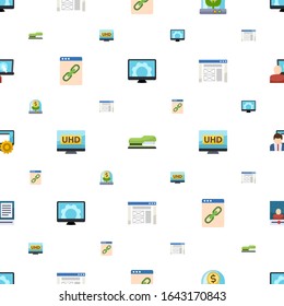 web icons pattern seamless. Included editable flat Computer repair, Stapler, Business incubator, Web Link, 4K Streaming, wireframe, social media management icons. web icons for and mobile.