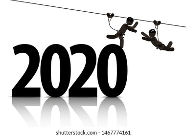 Web icons of people. Black figures of people go in large numbers by 2020 zipline. Vector banner