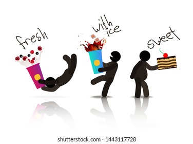 web icons of people. Figures of people with lemonade in their hands and cakes. Vector banner