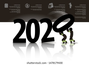 web icons of people with infographics. workers set huge numbers 2020. Vector banner