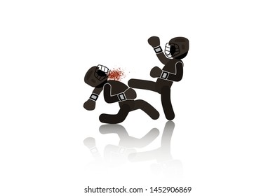 web icons of people. Kickboxer defeated opponent's blood splatter. Vector banner