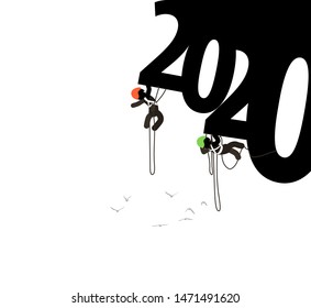 Web icons of people. Mountaineers extreme crawling through huge numbers 2020. Vector banner