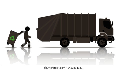 web icons of people. worker loads garbage on the garbage truck. Vector banner svg