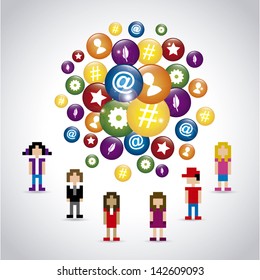web icons pixel  over gray background vector illustration