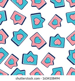 Web Icons Seamless Pattern. Social Network Signs Seamless Pattern. Web Icons Hand Drawn Seamless Pattern on white background isolated. Stock Vector Illustration.