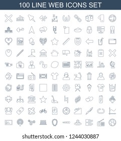 web icons. Set of 100 line web icons included globe, radio, menu, map location, loading, garland, cake, dollar on white background. Editable web icons for web, mobile and infographics.