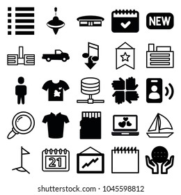 Web icons. set of 25 editable filled and outline web icons such as car, airport, t-shirt, graph, hands, calendar, menu, call, memory card, sailboat, search, server, builidng