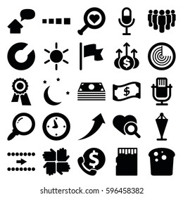 web icons set. Set of 25 web filled icons such as sun, radar, award, flag, heart search, microphone, moon and stars, home message, memory card, clock, search, group, arrow up