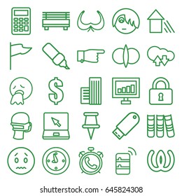 Web icons set. set of 25 web outline icons such as alarm, bra, pointing, signal, medical mask, lock, laptop, flash drive, pin, binder, arrow up, calculator, building, server