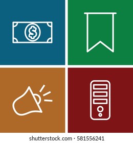 web icons set. Set of 4 web outline icons such as CPU, siren, flag