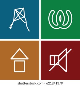 Web icons set. set of 4 web outline icons such as no sound, kite, omega