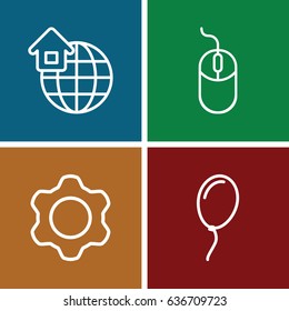 Web icons set. set of 4 web outline icons such as mouse, global home, gear