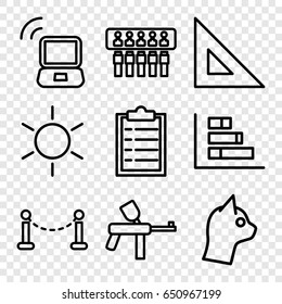 Web icons set. set of 9 web outline icons such as fence, sun, laptop signal, ruler, graph, cat, spu, checklist