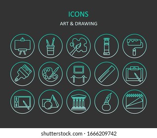 Web-Symbole. Satz von Farbverlauf-Linien-Symbolen der Kunst. Zeichnen von Symbolen für Apps oder Webseiten. Vektorillustration