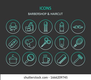 Web icons. Set of barbershop gradient line icons. Haircut symbols for apps or web sites. Vector
