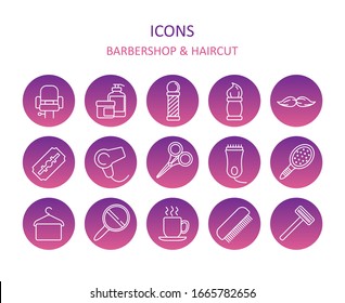 Web icons  Set barbershop icons purple gradient  Haircut symbols for apps web sites  Vector
