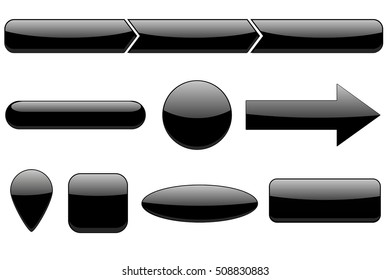 Web icons. Set of black buttons. Vector illustration isolated on white background