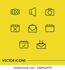 Web icons set with calendar, date and receive mail elements. Set of web icons and mail concept. Editable vector elements for logo app UI design.