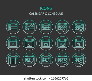 Web icons. Set of calendar gradient line icons. Schedule symbols for apps or web sites. Vector