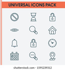 Web icons set with clock, decrease loup, close padlock and other glance elements. Isolated vector illustration web icons.