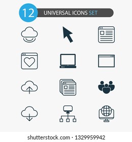 Web icons set with cloud, upload, cursor arrow and other bookmark elements. Isolated vector illustration web icons.