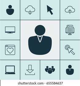 Web Icons Set. Collection Of Blog Page, Mouse, Team And Other Elements. Also Includes Symbols Such As Tap, Mouse, Monitor.