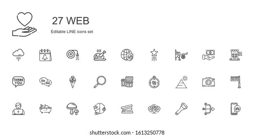 web icons set. Collection of web with bottle opener, placeholder, stapler remover, pie chart, mushrooms, bathtub, user, pyramid, compass, supermarkets. Editable and scalable web icons.