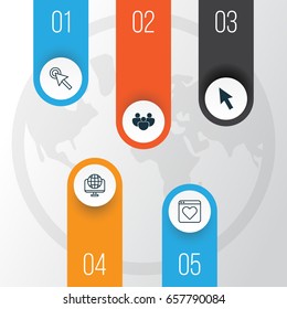 Web Icons Set. Collection Of Computer Network, Cursor Tap, Mouse And Other Elements. Also Includes Symbols Such As Cursor, Bookmark, Network.