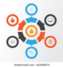 Web Icons Set. Collection Of Computer Network, Account, Cursor Tap And Other Elements. Also Includes Symbols Such As Network, Download, Profile.