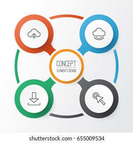Web Icons Set. Collection Of Cursor Tap, Login, Data Synchronize And Other Elements. Also Includes Symbols Such As Cloud, Login, Button.