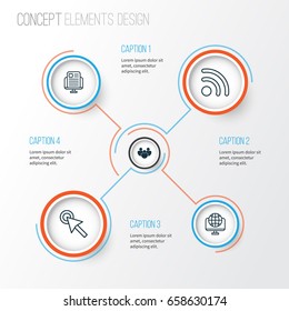 Web Icons Set. Collection Of Cursor Tap, Computer Network, Blog Page And Other Elements. Also Includes Symbols Such As Click, Connection, Www.