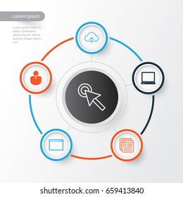 Web Icons Set. Collection Of Cursor Tap, PC, Website Bookmarks And Other Elements. Also Includes Symbols Such As Tab, Click, User.