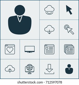 Web Icons Set. Collection Of Cursor, Mouse, Followed And Other Elements. Also Includes Symbols Such As Www, Screen, Click.