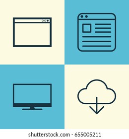 Web Icons Set. Collection Of Display, Save Data, Program And Other Elements. Also Includes Symbols Such As Display, Cloud, Download.