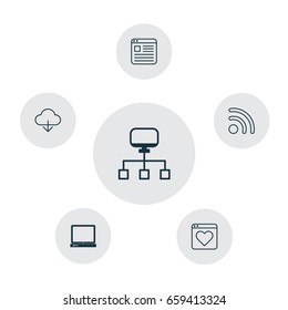 Web Icons Set. Collection Of Followed Website, PC, Website Page And Other Elements. Also Includes Symbols Such As Computer, Wifi, Network.