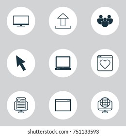 Web Icons Set. Collection Of Followed, Program, Mouse And Other Elements. Also Includes Symbols Such As Upload, Display, Application.