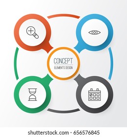 Web Icons Set. Collection Of Hourglass, Glance, Increase Loup And Other Elements. Also Includes Symbols Such As Sand, Date, Calendar.