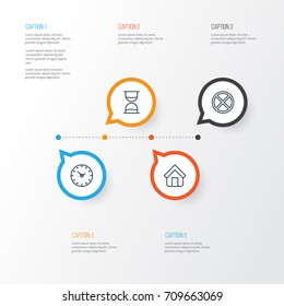 Web Icons Set. Collection Of Hourglass, Exit, Time And Other Elements. Also Includes Symbols Such As Time, Watch, Home.