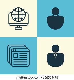 Web Icons Set. Collection Of Human, Account, Computer Network And Other Elements. Also Includes Symbols Such As Network, Tab, User.