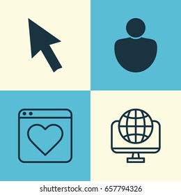 Web Icons Set. Collection Of Human, Computer Network, Mouse And Other Elements. Also Includes Symbols Such As Account, Bookmark, User.
