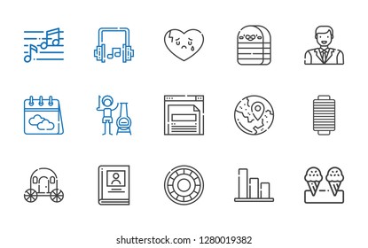 web icons set. Collection of web with ice cream, bar chart, shield, biography, carriage, thread, travel, browser, chimney, calendar, man, eraser. Editable and scalable web icons.