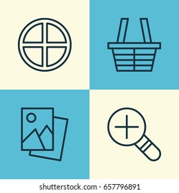 Web Icons Set. Collection Of Landscape Photo, Shop, Positive Elements. Also Includes Symbols Such As Image, Plus, Add.