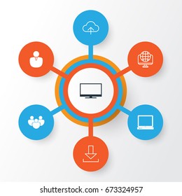 Web Icons Set. Collection Of Login, Computer Network, Display And Other Elements. Also Includes Symbols Such As User, Cloud, Monitor.