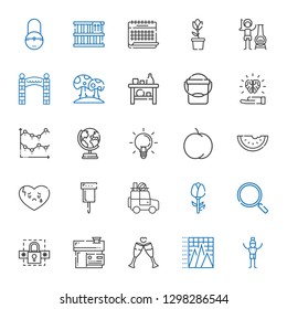 web icons set. Collection of web with man, pyramid chart, toast, house, password, loupe, rose, car, pin, broken heart, watermelon, peach, ideas. Editable and scalable web icons.