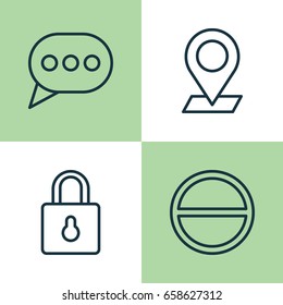 Web Icons Set. Collection Of Message Bubble, Pinpoint, Safeguard And Other Elements. Also Includes Symbols Such As In, Refuse, Remove.