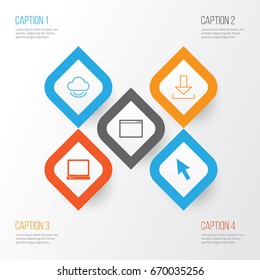 Web Icons Set. Collection Of PC, Program, Virtual Storage And Other Elements. Also Includes Symbols Such As Button, Click, Download.