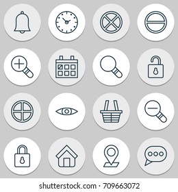 Web Icons Set. Collection Of Safeguard, Bell, Pinpoint And Other Elements. Also Includes Symbols Such As Magnifying, Shopping, House.