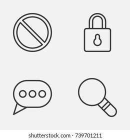 Web-Symbole Set. Sammlung von Schutzmaßnahmen, Forschung, Hindernissen und anderen Elementen. Enthält auch Symbole wie Vorhängeschloss, Denied, Block.