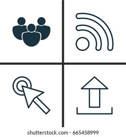 Web Icons Set. Collection Of Team, Wifi, Cursor Tap And Other Elements. Also Includes Symbols Such As Upload, Team, Tap.