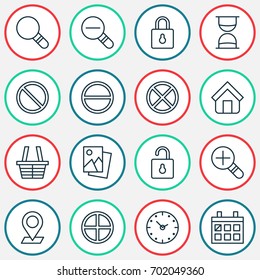 Web Icons Set. Collection Of Time, Landscape Photo, Safeguard Elements. Also Includes Symbols Such As Cancel, Time, Watch.